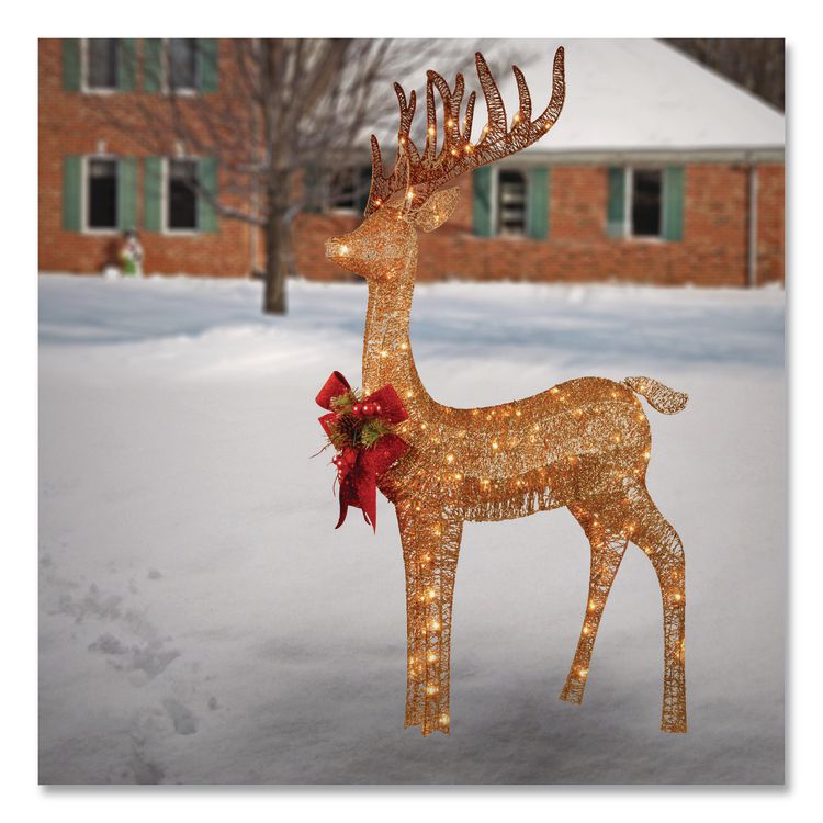 NATIONAL TREE COMPANY Pre-Lit Standing Reindeer, AC Powered, Warm White LED Lights, 20.5" x  27" x 48", Champagne (NTTDF105010U)