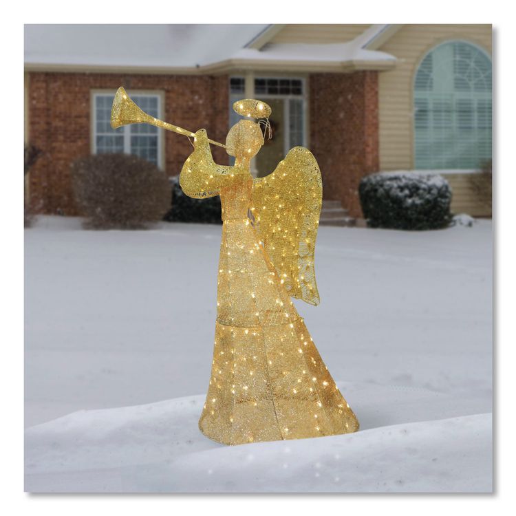 NATIONAL TREE COMPANY Champagne Angel Decoration, AC Powered, Warm White LED Lights, 18" x 33" x 60", Champagne (NTTDF210004C)