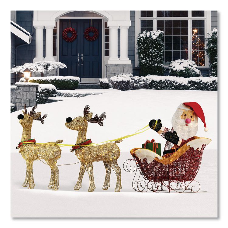 NATIONAL TREE COMPANY Santa and Reindeer, AC Powered, Warm White LED Lights, 11.25" x 30.75" x 33.5", Champagne (NTTDF245001C)