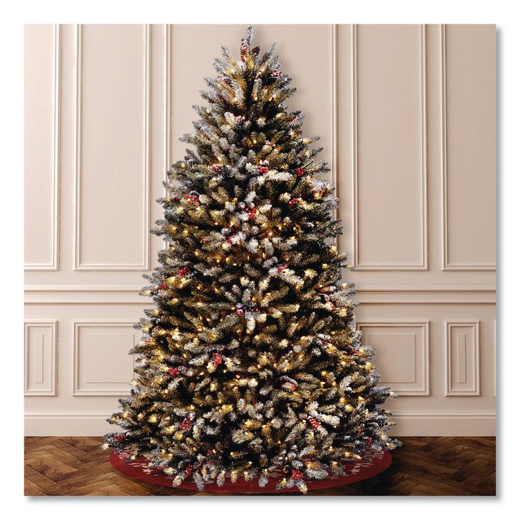 NATIONAL TREE COMPANY Pre-Lit Dunhill Fir Snowy Tree, 55" x 55" x 84", Green Tree, Green Tree Stand (NTTDUF30070)