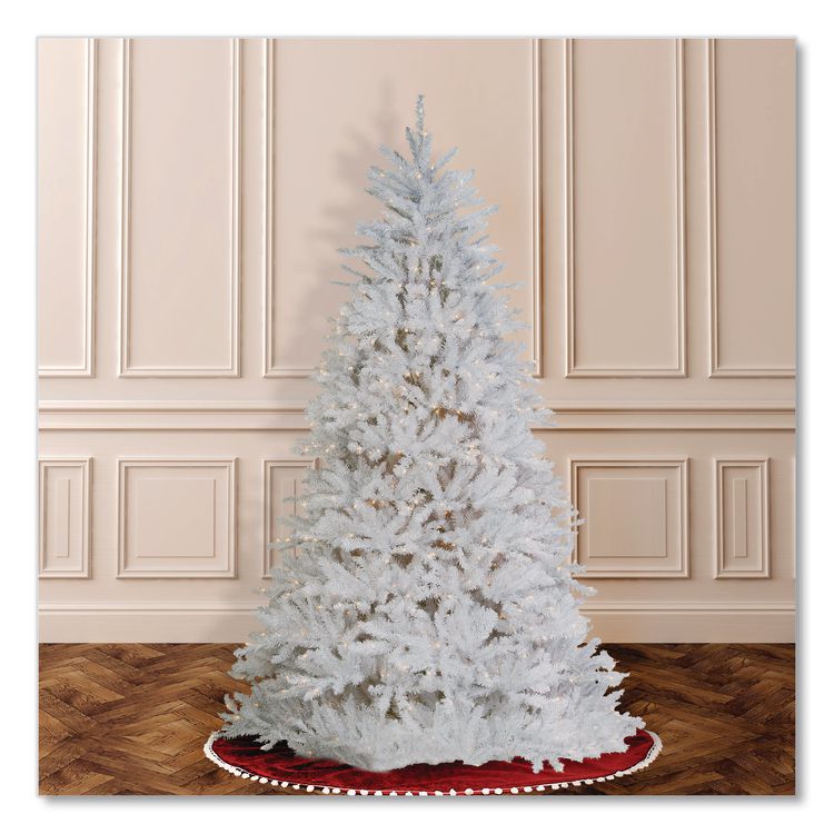 NATIONAL TREE COMPANY Pre-Lit Dunhill Fir White Tree, 55" x 53" x 78", White Tree, White Tree Stand (NTTDUWH65LO)