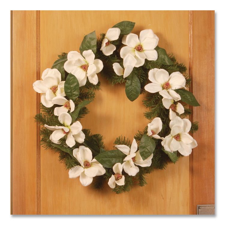 NATIONAL TREE COMPANY North Valley Spruce Magnolia Wreath, 24" Diameter x 3.5"h, White (NTTNRV71324W)