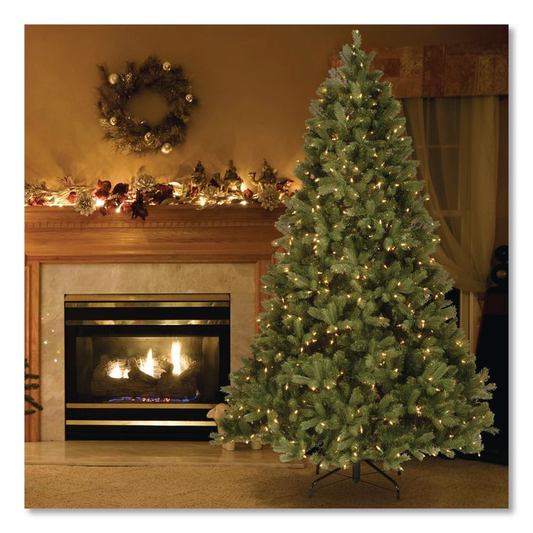 NATIONAL TREE COMPANY Pre-Lit Downswept Douglas Fir Tree, 59" x 59" x 90", Green Tree, Green Tree Stand (NTTPEDD131275)