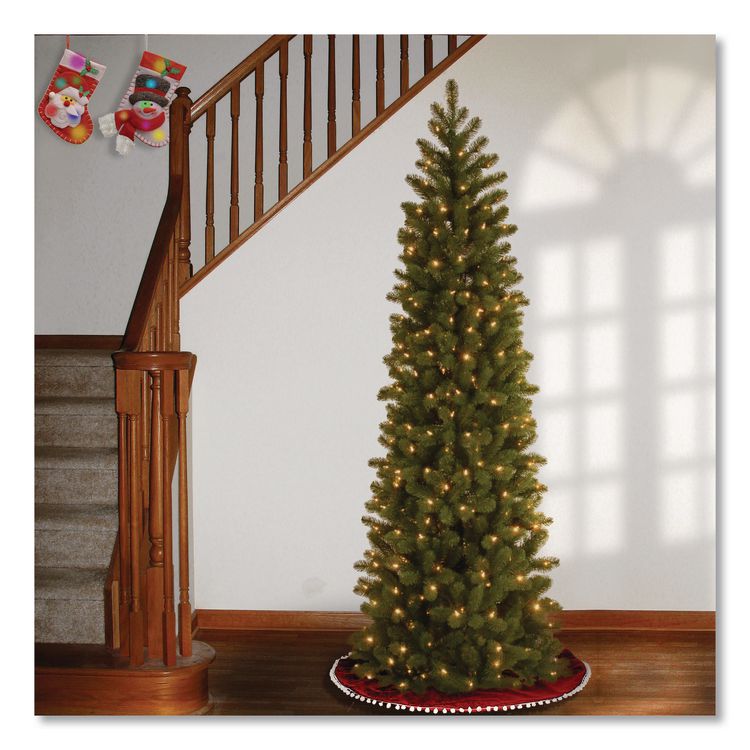 NATIONAL TREE COMPANY Pre-Lit Downswept Douglas Fir Pencil Slim Tree, 30" x 30" x 78", Green Tree, Green Tree Stand (NTTPEDD439265)