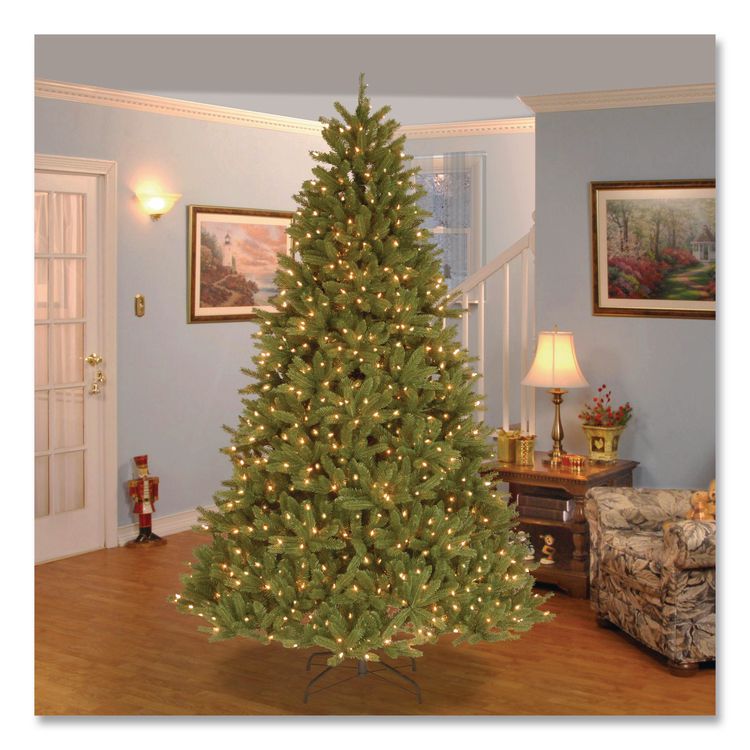 NATIONAL TREE COMPANY Pre-Lit Grande Fir Medium Tree, 50" x 50" x 90", Green Tree, Green Tree Stand (NTTPEGF430775)
