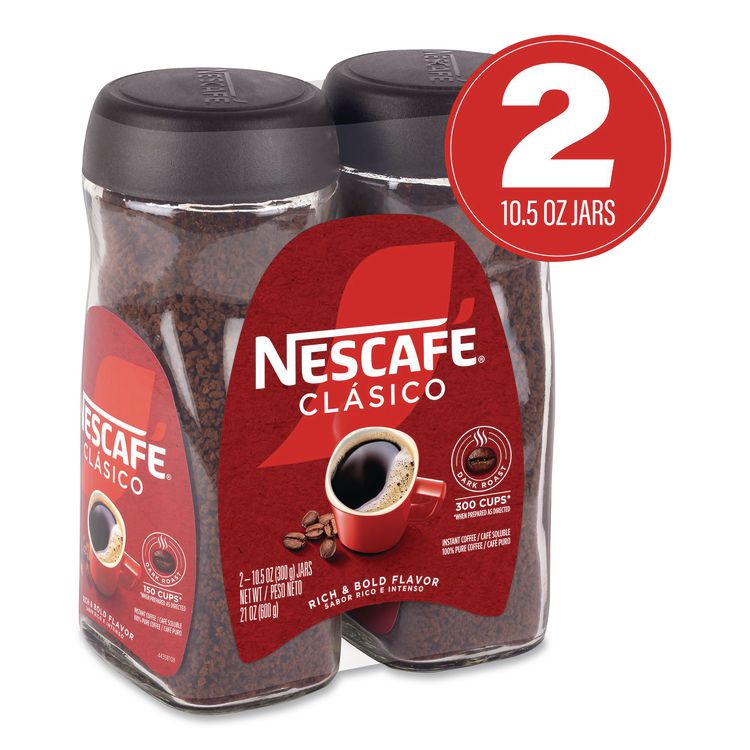 NESTLE Clasico Dark Roast Instant Coffee, 21 oz Jar, 2/Carton (GRR22002635)