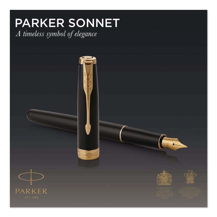 SANFORD Sonnet Fountain Pen with Gift Box, Medium Fountain Nib, Black Ink, Black/Gold Barrel (PAR1931495)