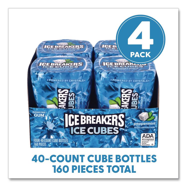 THE HERSHEY COMPANY Ice Cubes Peppermint Sugar-Free Gum, Peppermint, 40 Cubes/Bottle, 4 Bottles/Carton (GRR22002645)