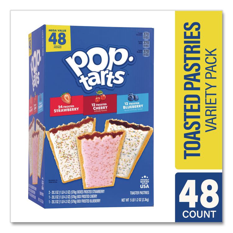 KELLOGG'S Pop Tarts, Assorted Flavors: Strawberry, Blueberry Cherry, 5 lb 1.2 oz Box, 48 Pastries/Carton (GRR22002628)