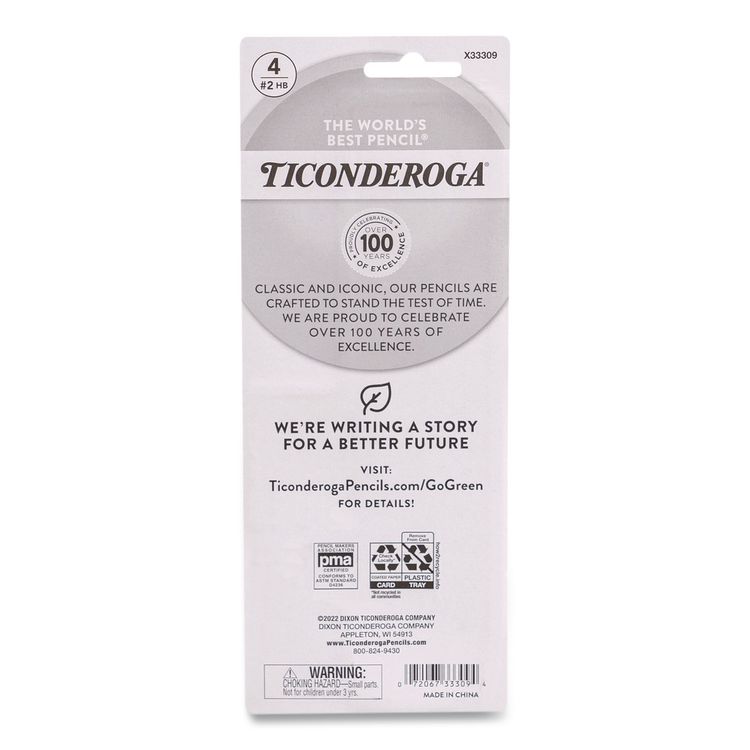 DIXON TICONDEROGA CO. Ticonderoga My First Wooden Pencil, HB (#2), Black Lead, Yellow Barrel, 4/Pack (DIX33309)