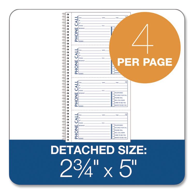 CARDINAL BRANDS . Wirebound Telephone Message Book, Two-Part Carbonless, 4.75 x 2.5, 4 Forms/Sheet, 400 Forms Total, 2/Pack (ABFSC11542D)