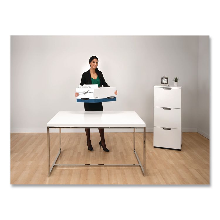 FELLOWES MFG. CO. PRESTO Heavy-Duty Storage Boxes, Letter/Legal Files, 12 x 15 x 10, White/Blue, 4/Carton (FEL0063602)