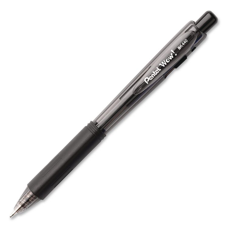PENTEL OF AMERICA WOW! Ballpoint Pen, Retractable, Medium 1 mm, Black Ink, Smoke/Black Barrel, 18/Pack (PENBK440BP18A)