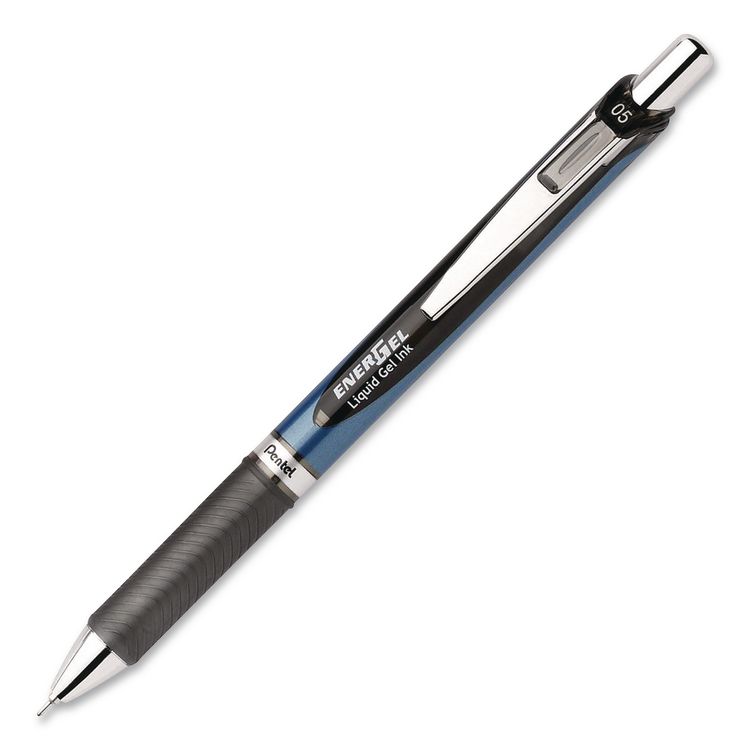 PENTEL OF AMERICA EnerGel RTX Gel Pen, Retractable, Fine 0.5 mm, Black Ink, Black/Blue Barrel, 3/Pack (PENBLN75BP3A)