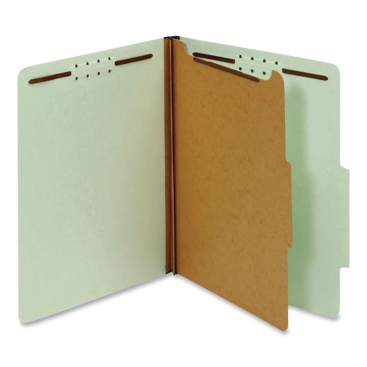 TOPS BUSINESS FORMS Recycled Classification Folders, 2/5-Cut Tab, Expands 1.75", 1 Divider, 4 Fasteners, Legal Size, Light Green, 10/Box (PFX28776R)