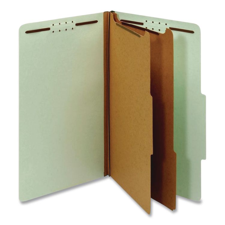 TOPS BUSINESS FORMS Recycled Classification Folders, 2/5-Cut Tab, Expands 2.5", 2 Dividers, 6 Fasteners, Legal Size, Light Green, 10/Box (PFX29076R)