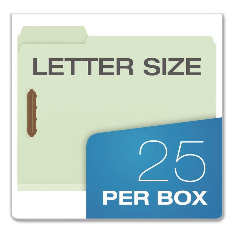 TOPS BUSINESS FORMS Top Tab Fastener Folder, 1/3-Cut Tab: Assorted, Expands 2", 2 Fasteners, Letter Size, Light Green, 25/Box (PFX24934R)