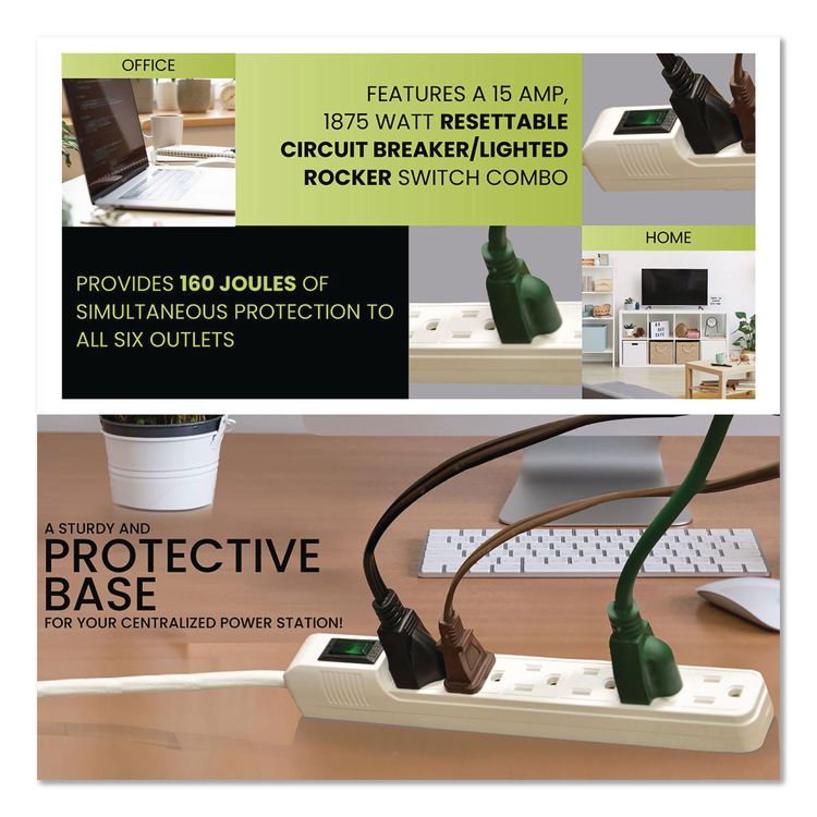 GOGREEN POWER 6 Outlet Mini Surge Protector, 2 ft Cord, 160 J, White (GGPGG16103MIN)