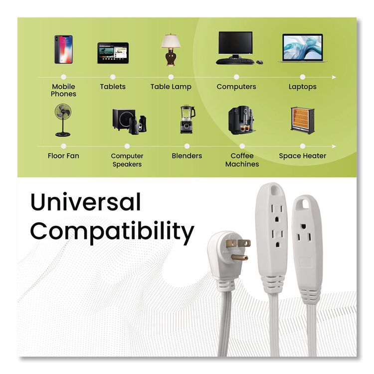 GOGREEN POWER 3 Outlet Indoor Extension Cord, 8 ft, 13 A, White (GGPGG19608)