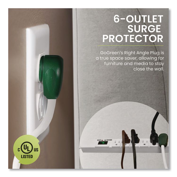 GOGREEN POWER 6 Outlet Surge Protector, 15 ft Cord, 1,200 J, White (GGPGG1631515)
