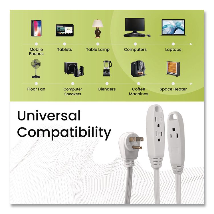 GOGREEN POWER 3 Outlet Indoor Extension Cord, 15 ft, 13 A, White (GGPGG19615)