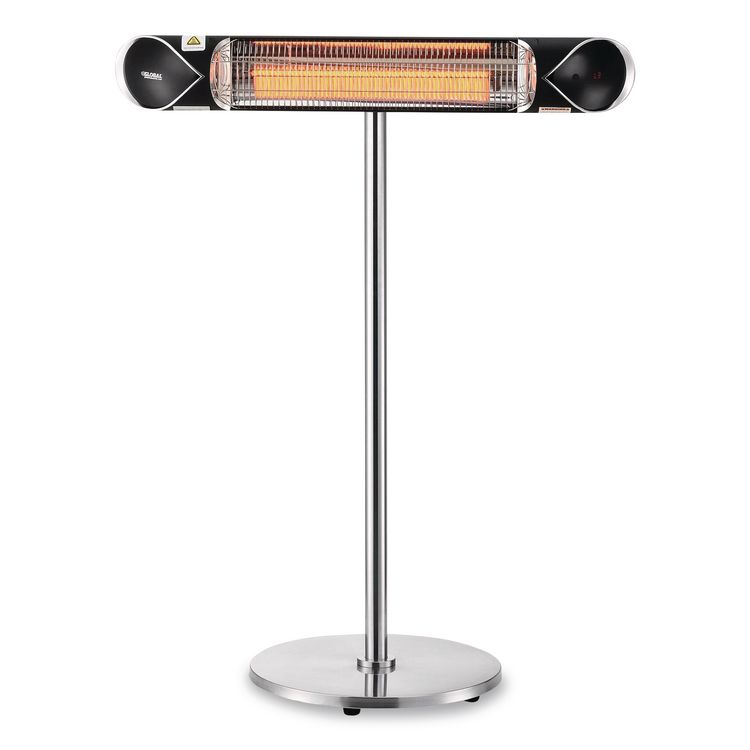 GLOBAL INDUSTRIAL Infrared Patio Heater Free Standing with Remote Control, 1,500 W, 35.38 x 5.13 x 42 to 82, Black (GBE246722)