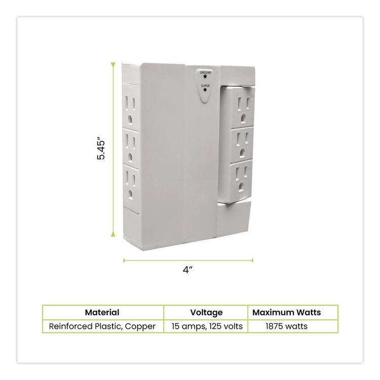 GOGREEN POWER 6 Outlet Swivel Wall Tap with Surge Protection, 1,000 J, White (GGPGG16310TSW)