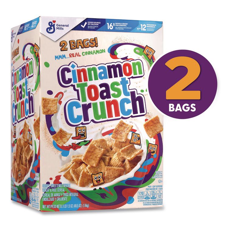 GENERAL MILLS Cereal, Cinnamon, 2 Bags/Box, 49.5 oz Box (GRR22002621)