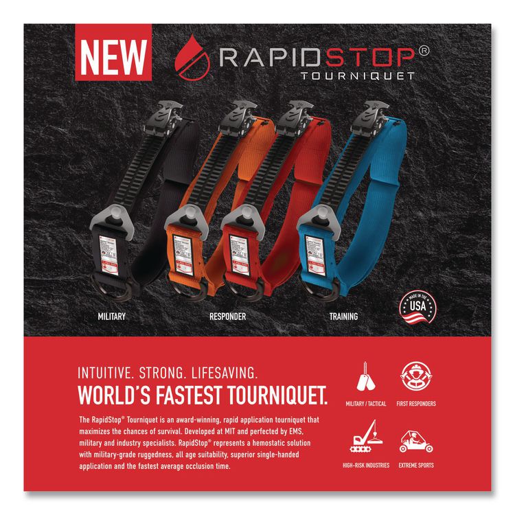 AERO HEALTHCARE Tourniquet, High-Strength Polymer; Nylon; Velcro, 1.5 x 7.5, Black (AOHRST100)