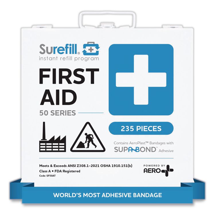 AERO HEALTHCARE 50 Series ANSI A+ First Aid Kit - Metal Case, 50 Person, 235 Pieces (AOHSF50AT)