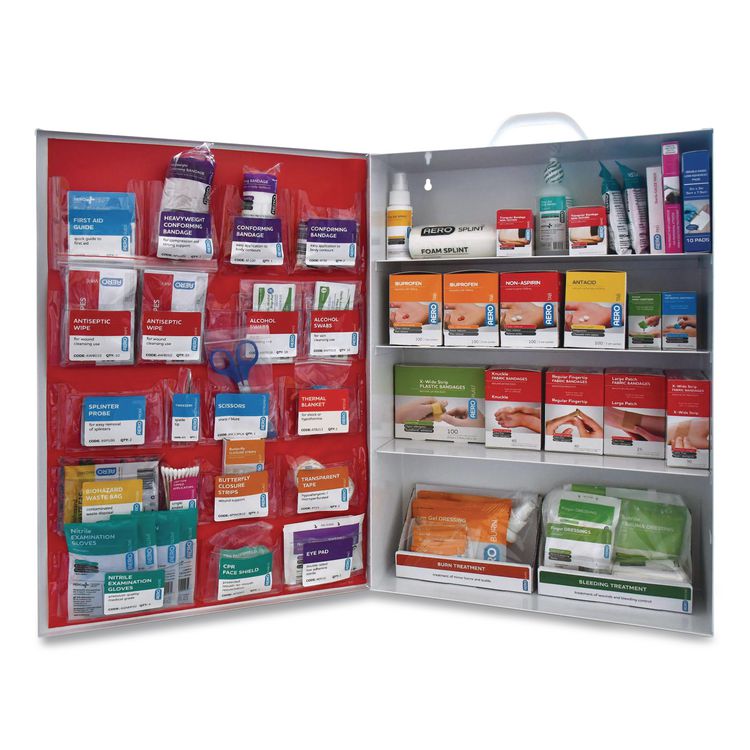 AERO HEALTHCARE 150 Series Class B 4-Shelf Food First Aid Cabinet - Meds, 150 Person, 830 Pieces, Metal Case (AOHSF150BMTF)