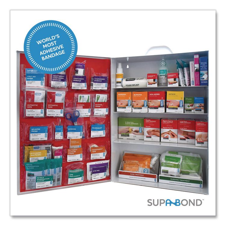 AERO HEALTHCARE 150 Series Class B 4-Shelf First Aid Cabinet - Meds, 150 Person, 855 Pieces, Metal Case (AOHSF150BMT)