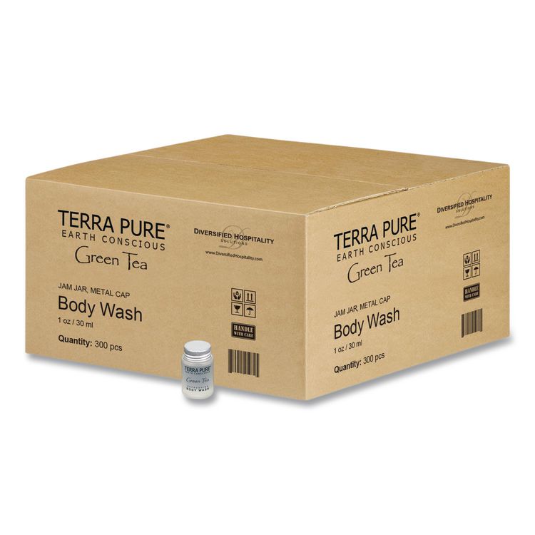 DIVERSIFIED HOSPITALITY SOLUTIONS, LTD. Terra Pure Body Wash Jam Jar, Green Tea Lemongrass, 1 oz Jar, 300/Carton (DHS007491)