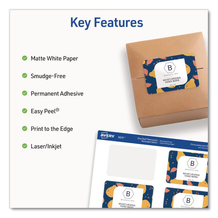 AVERY PRODUCTS CORPORATION Rectangular Labels with Sure Feed Technology, Inkjet/Laser, 2 x 3, Matte White, 8 Labels/Sheet, 25 Sheets/Pack (AVE05619)