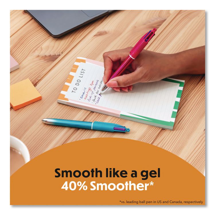 BIC CORP. 4-Color Smooth Multi-Color Ballpoint Pen, Retractable, Medium 1 mm, Black/Blue/Purple/Red Ink, Assorted Barrel Colors, 2/Pack (BICMMSGP2AST)