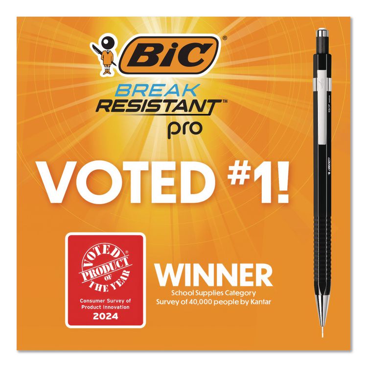 BIC CORP. Break Resistant Pro Mechanical Pencils, 0.7 mm, HB (#2), Black Lead, Black Barrel (BICMVR7P1BLK)