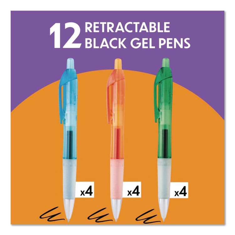 BIC CORP. Intensity Clic Gel Pen, Medium 0.7 mm, Black Ink, Assorted Barrel Colors, 12/Box (BICRNCX11BLK)
