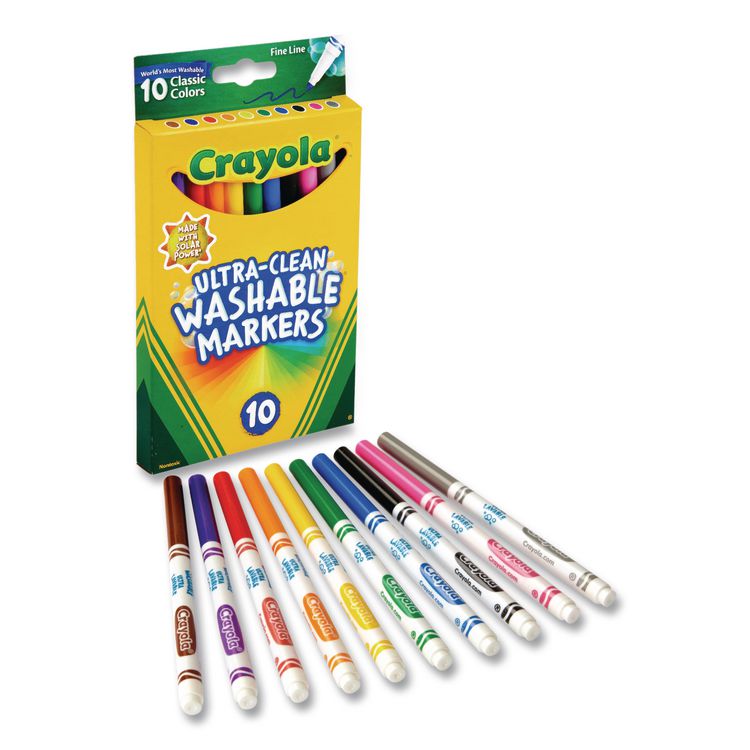 BINNEY & SMITH / CRAYOLA Ultra-Clean Washable Markers, Fine Bullet Tips, Assorted Colors, 10/Box, 24 Boxes/Carton (CYO587852CT)