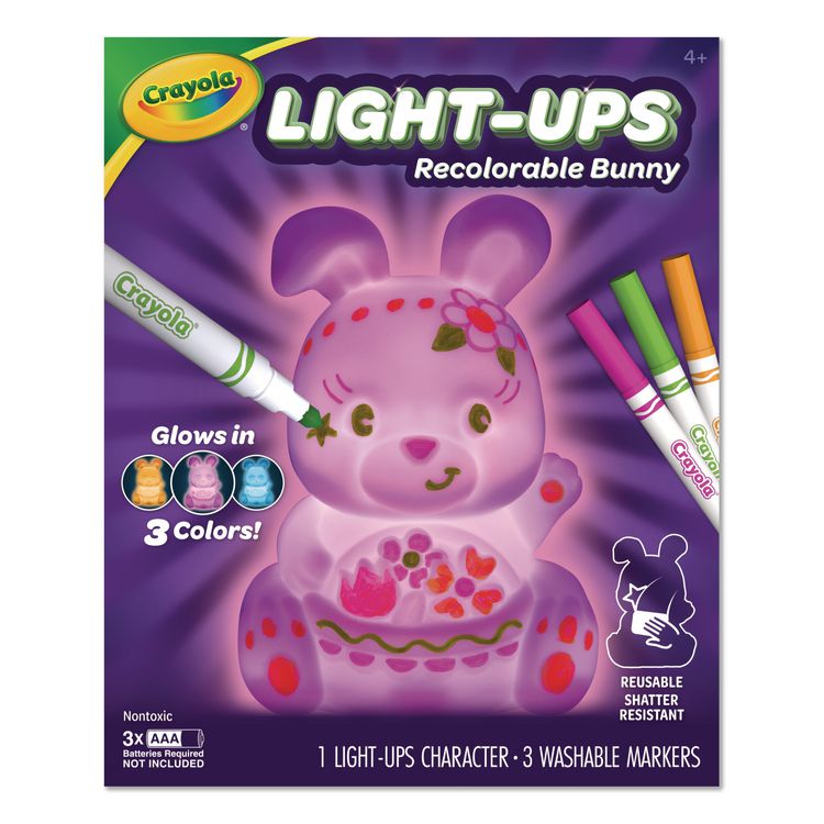 BINNEY & SMITH / CRAYOLA Light Ups Recolorable Bunny with (3) Ultra-Clean Washable Markers, Ages 4 and Up, 4 Pieces (CYO747643)