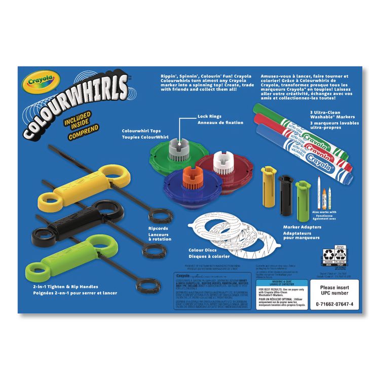 BINNEY & SMITH / CRAYOLA Colourwhirls Toy with (3) Rip-Cord Spinners and (3) Ultra-Clean Washable Markers, Ages 6 and Up, 12 Pieces (CYO747647)
