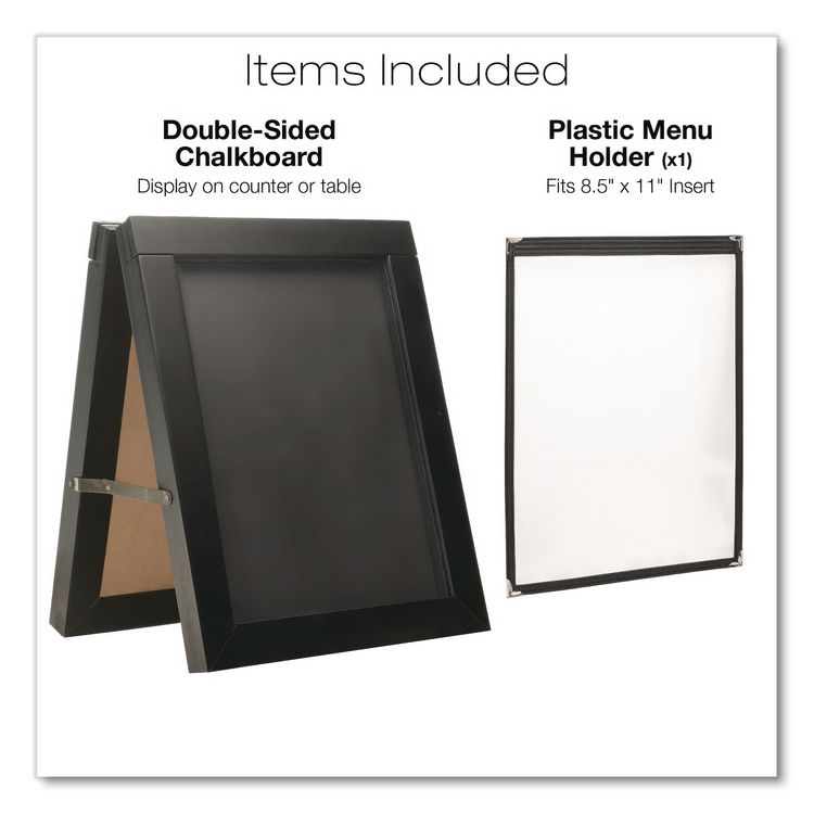 EXCELLO GLOBAL PRODUCTS Double Sided A-Frame Chalkboard and Menu Holder, Black/Clear 8.5 x 11 Surface, Black Frame, 11 x 14 (GPUMENUAFRAME)
