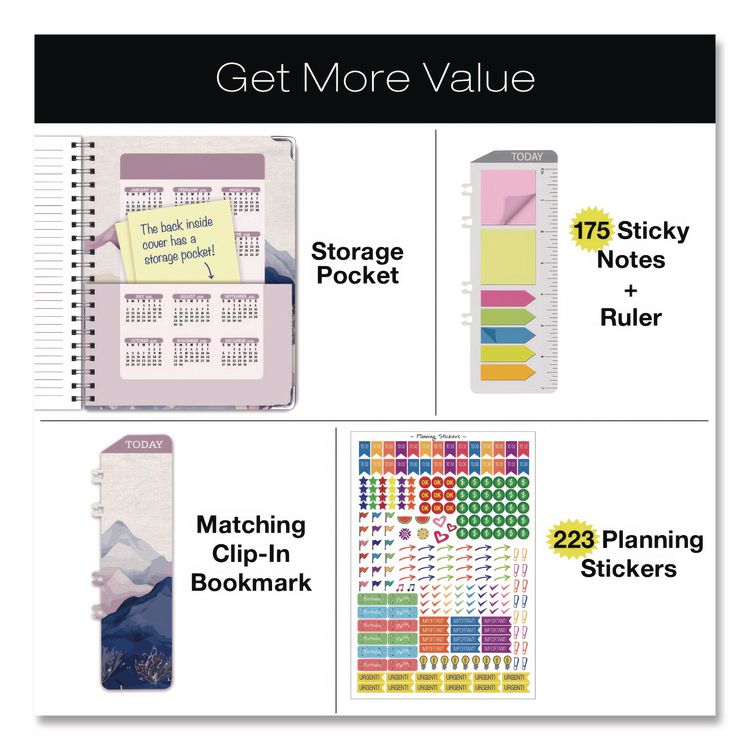 EXCELLO GLOBAL PRODUCTS Pastel Mountains Academic Year Weekly/Monthly Planner, 11 x 8.5, Multicolor Cover, 14-Month: June 2025 to July 2026 (GPUNAD26851160)