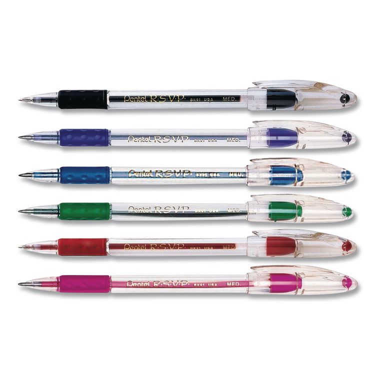 PENTEL OF AMERICA R.S.V.P. Ballpoint Pen, Stick, Medium 1 mm, Assorted Ink and Barrel Colors, Dozen (PENBK91PC12MDZ)