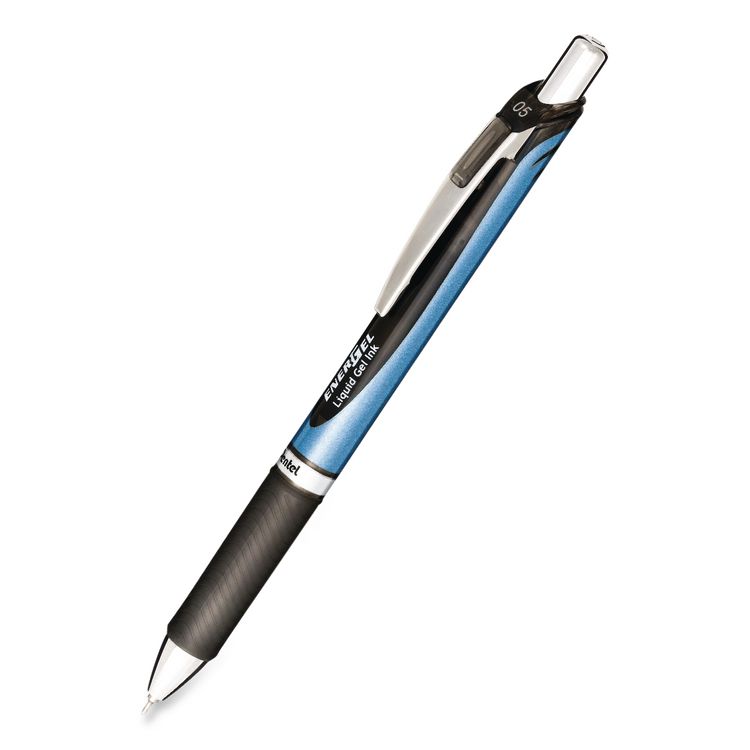 PENTEL OF AMERICA EnerGel RTX Deluxe Gel Pen, Retractable, Fine 0.5 mm, Black Ink, Black/Blue Barrel, Dozen (PENBLN75ADZ)
