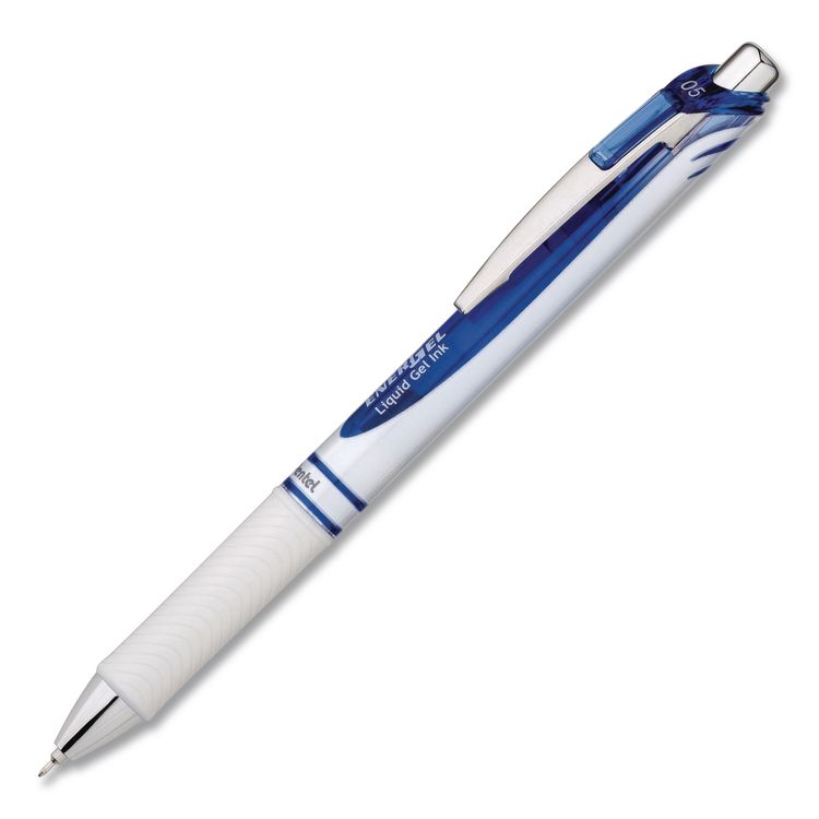 PENTEL OF AMERICA EnerGel Pearl Deluxe RTX Gel Pen, Retractable, Fine 0.5 mm, Blue Ink, Pearl White/Black Barrel, Dozen (PENBLN75PWCDZ)