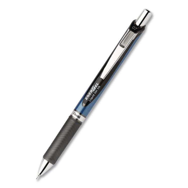 PENTEL OF AMERICA EnerGel RTX Deluxe Gel Pen, Retractable, Medium 0.7 mm, Black Ink, Black/Blue Barrel, Dozen (PENBLN77ADZ)