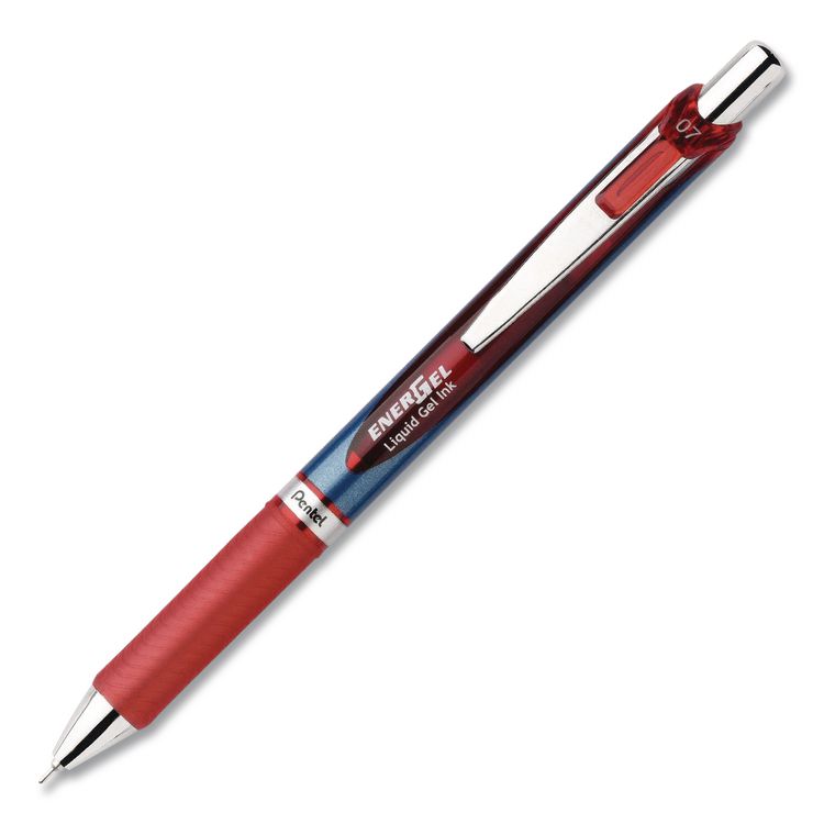 PENTEL OF AMERICA EnerGel RTX Deluxe Gel Pen, Retractable, Medium 0.7 mm, Red Ink, Red/Blue Barrel, Dozen (PENBLN77BDZ)