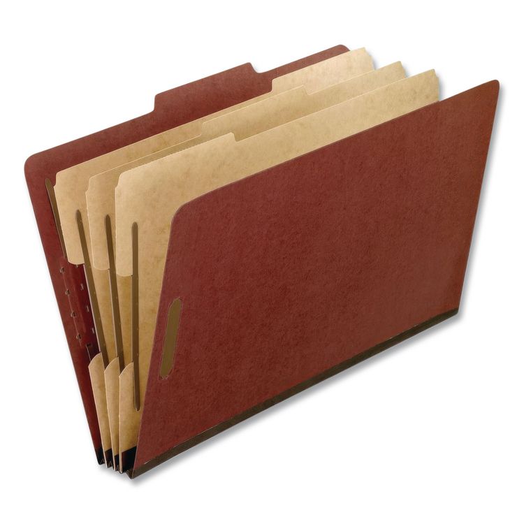 TOPS BUSINESS FORMS Heavy-Duty Pressboard Classification Folder, 2/5-Cut Tab, Expands 2", 3 Dividers, 8 Fasteners, Legal Size, Brick Red, 10/Box (PFX2357R)