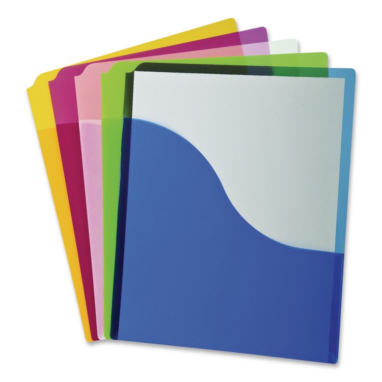 TOPS BUSINESS FORMS One-Pocket Plastic Portfolio Folder, Accommodates 11 x 8.5 Sheets, Assorted Colors, 5/Pack (PFX53295)