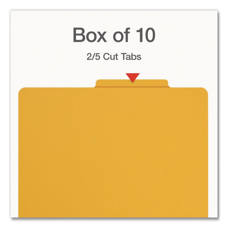 TOPS BUSINESS FORMS Heavy-Duty Pressboard Classification Folder, 2/5-Cut Tab, Expands 3", 3 Dividers, 8 Fasteners, Letter Size, Yellow, 10/Box (PFX1006943)